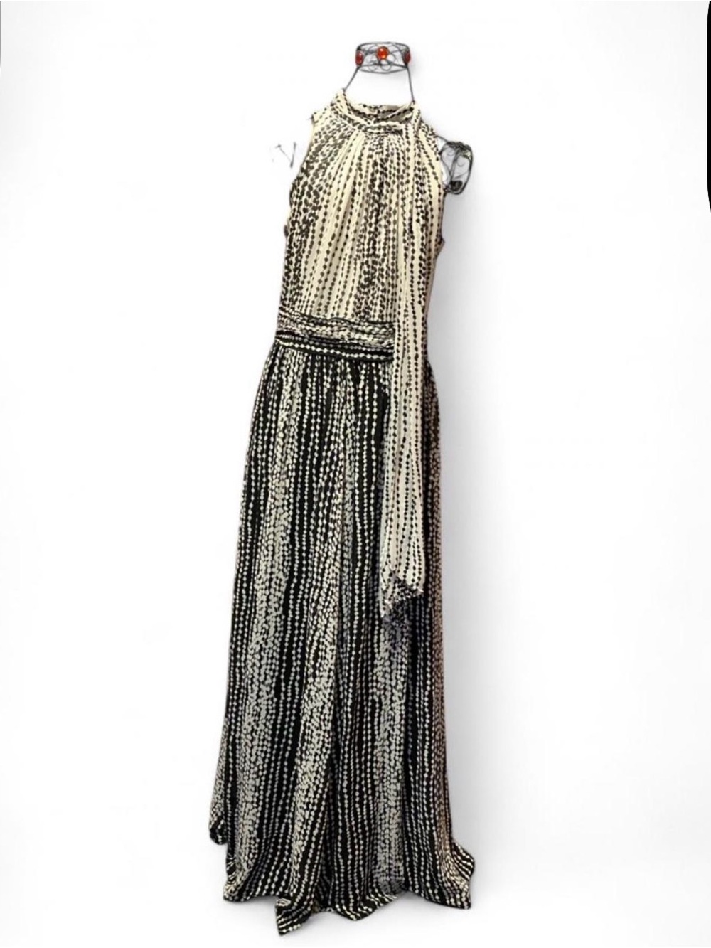 A|X Armani Exchange polka dot maxi dress w/ scarf tie, size 10